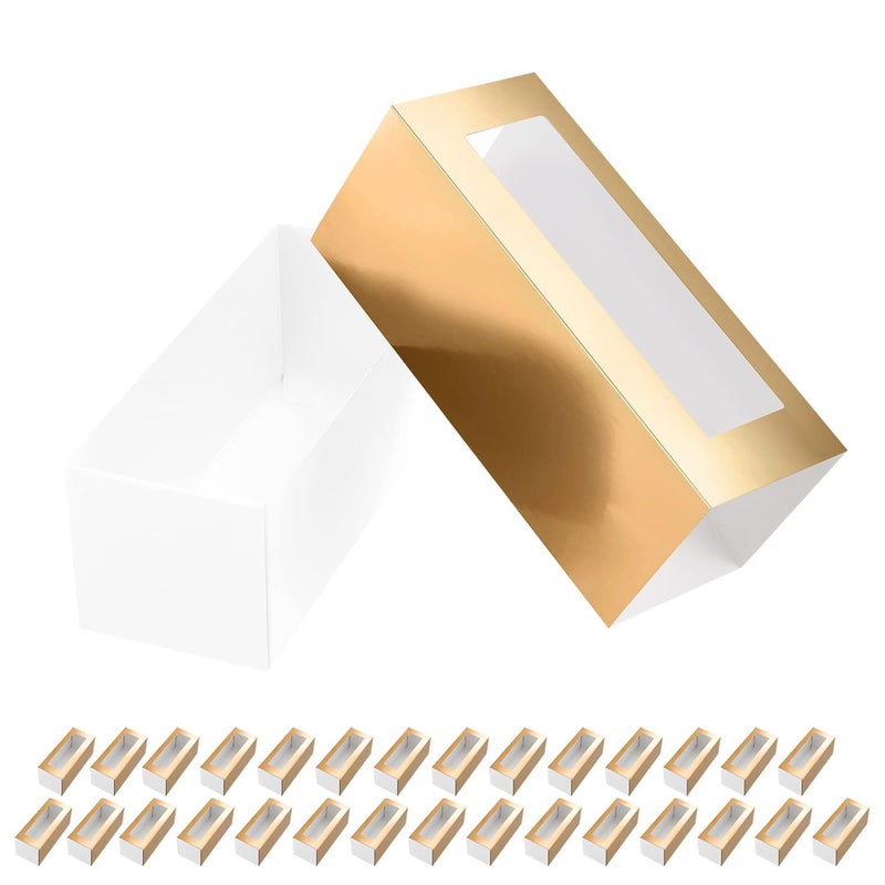 BAKIPACK 30 Macaron Boxes for 4 or 5 Macarons Gold Macaron Gift Boxes  Candy Gift Boxes  Macarons Box with Clear Window (Interior Measurement 4.8"" x 1.9"" x 1.9"" without Macaron inside) - Image 1